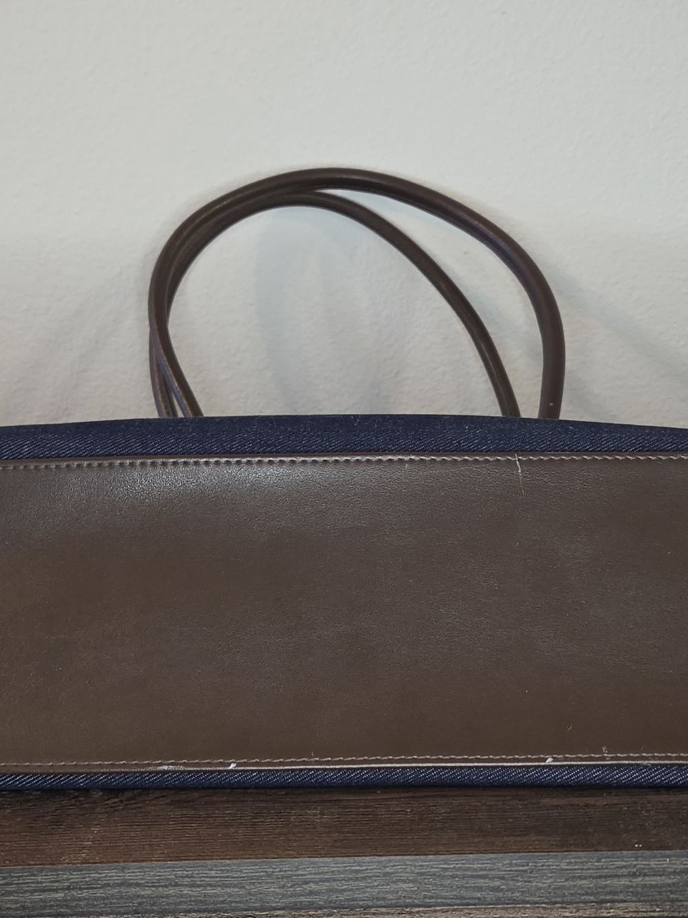 Upcycled Dark Wash Blue Denim Tote Bag With Floral Design - Picture 3 of 6